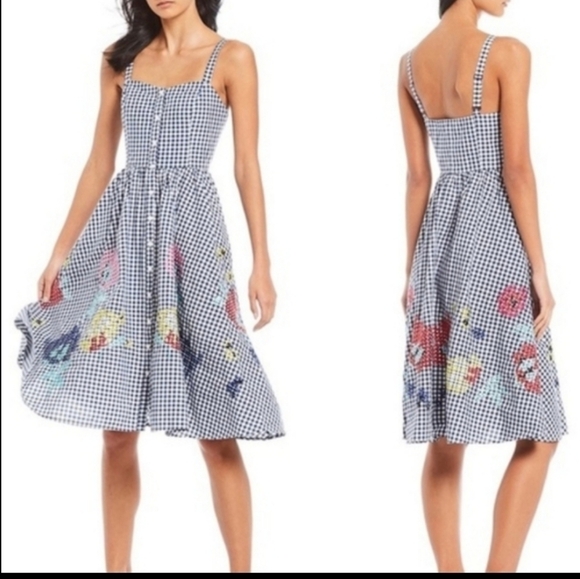 FRENCH Connection Women's Gingham Embroidered Dress - Picture 1 of 17
